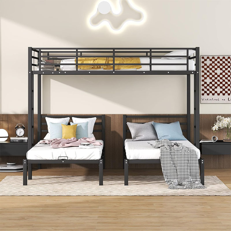 Designs Metal Triple Bunk Beds Full Over Twin Bed with Upper Built in Shelf