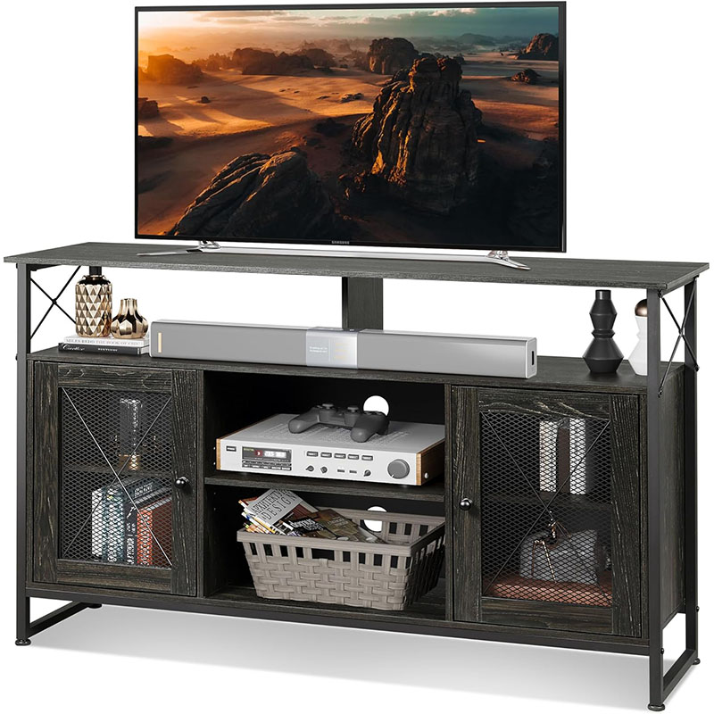 TV Stand Tall Entertainment Center with Storage Farmhouse Industrial TV Console for Bedroom Living Room Charcoal Black