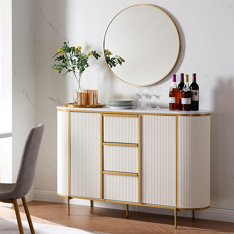 Modern Luxury Sideboard Buffet Cabinet with Storage Kitchen Cabinet with 3 Drawers Coffee Bar Table for Dining Room Kitchen or Living Room White