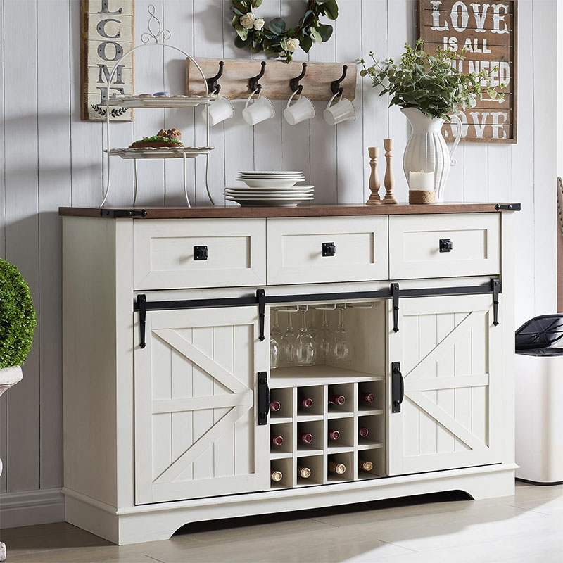 Farmhouse Buffet Cabinet with Storage 54 Sideboard with 3 Drawers Sliding Barn Door