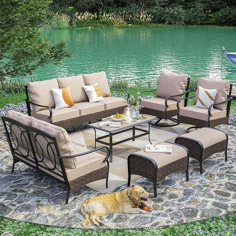 7 Pieces Metal Outdoor Patio Furniture Sets Extra Large Outdoor Conversation Sets