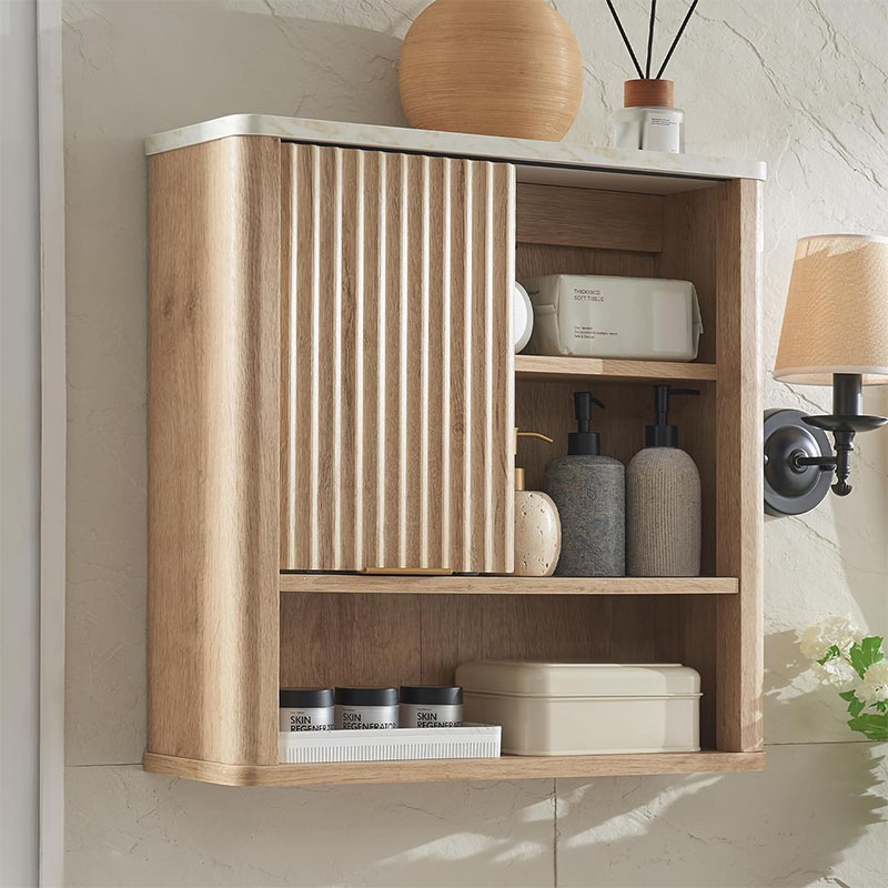 Fluted Bathroom Wall Cabinet w Sliding Door