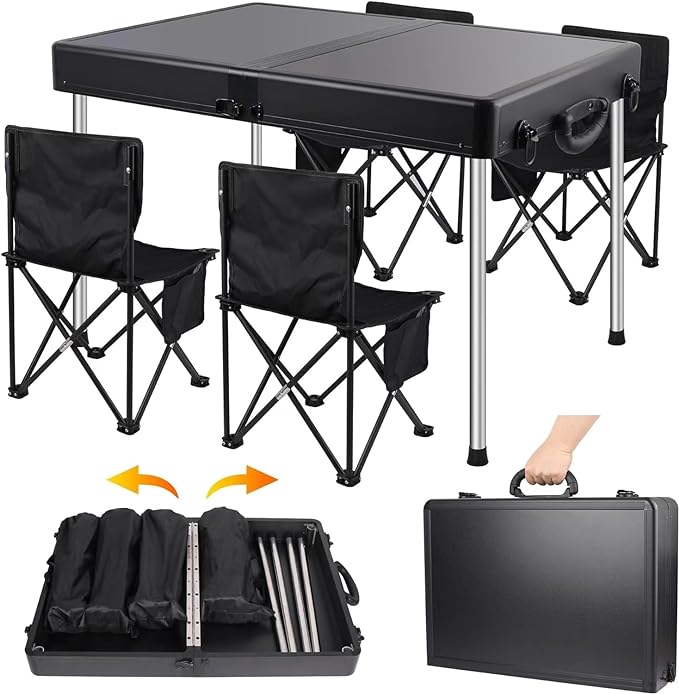 Folding Table with Chairs,Portable Folding Camping Table,Picnic Table and 4 Chairs, Aluminum Folding Table